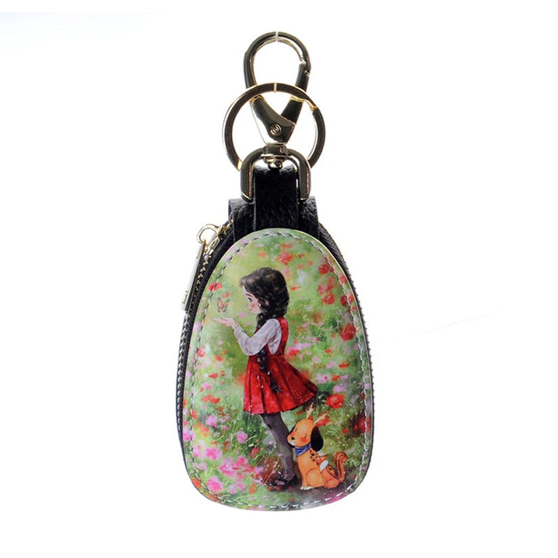 Girl's Cartoon Leather Key Bag - Zipper Key Wallet Holder