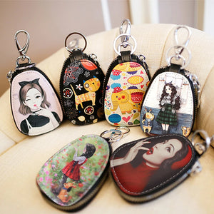 Girl's Cartoon Leather Key Bag - Zipper Key Wallet Holder