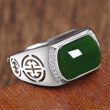 Green Jade Emerald Gemstone Diamond Ring for Men