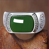 Green Jade Emerald Gemstone Diamond Ring for Men