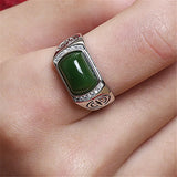 Green Jade Emerald Gemstone Diamond Ring for Men