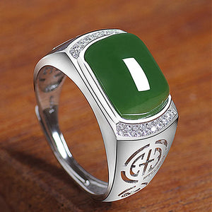 Green Jade Emerald Gemstone Diamond Ring for Men
