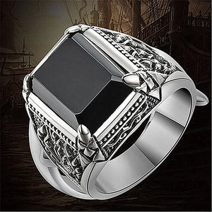 Square Zircon Diamond Men's Silver Ring Gothic Jewelry