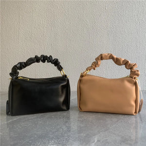 Soft Leather Crossbody Bag Pleated Strap Shoulder Messenger Bag