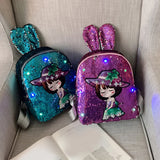 Casual Sequins Cartoon Backpacks Female LED Light Shoulders Schoolbags