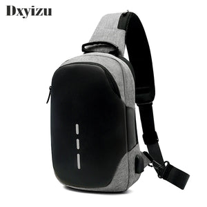Men's Casual Nylon Chest Bag USB Charging Anti-Theft Waterproof