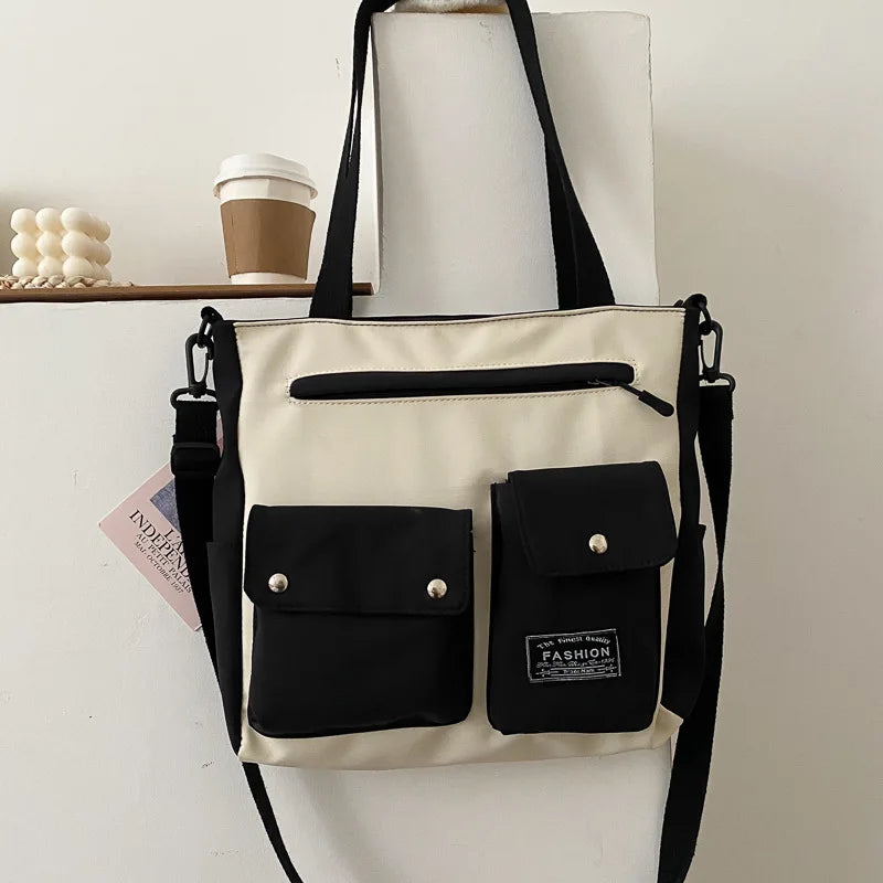 Casual Student Canvas Shoulder Bags Large Capacity Book Handbag Crossbody Purse