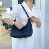 Casual Shoulder Handbag for Women, Solid Color Crescent Shopping Bag