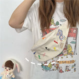 Canvas Waist Bag Women Fanny Pack with Brooch Zipper Cross Body Pouch