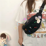 Canvas Waist Bag Women Fanny Pack with Brooch Zipper Cross Body Pouch