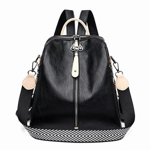 Casual Women Travel Backpack Soft Leather School Backpack Large Capacity