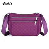Women's Waterproof Nylon Crossbody Bag Plaid Shoulder Messenger Bags