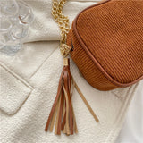 Corduroy Tassel Shoulder Bag Women's Crossbody Handbag