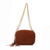 Corduroy Tassel Shoulder Bag with Chain Decoration
