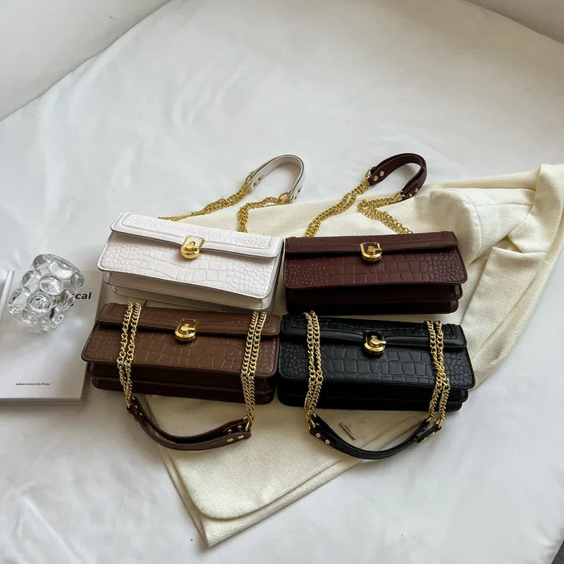 Stone Pattern PU Leather Crossbody Flap Bag Vintage Women's Shoulder Handbag