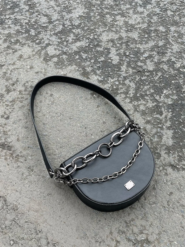 Chain Women Saddle Shoulder Bag PU Leather Female Purse Handbags Solid Ladies Cr