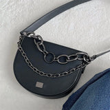 Chain Women Saddle Shoulder Bag PU Leather Female Purse Handbags Solid Ladies Cr
