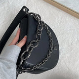 Chain Women Saddle Shoulder Bag PU Leather Female Purse Handbags Solid Ladies Cr