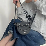 Chain Women Saddle Shoulder Bag PU Leather Female Purse Handbags Solid Ladies Cr