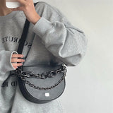 Chain Women Saddle Shoulder Bag PU Leather Female Purse Handbags Solid Ladies Cr