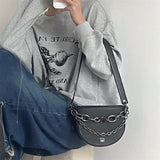 Chain Women Saddle Shoulder Bag PU Leather Female Purse Handbags Solid Ladies Cr
