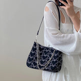 Hot Girls Underarm Bags Heart Embroidery Women Shoulder Messenger Bag