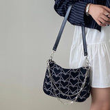 Hot Girls Underarm Bags Heart Embroidery Women Shoulder Messenger Bag