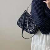 Hot Girls Underarm Bags Heart Embroidery Women Shoulder Messenger Bag