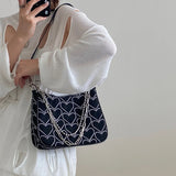 Hot Girls Underarm Bags Heart Embroidery Women Shoulder Messenger Bag