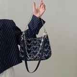 Hot Girls Underarm Bags Heart Embroidery Women Shoulder Messenger Bag