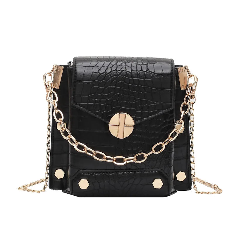 Chain Lady Small Square Bag Solid PU Leather Crossbody Bag For Women