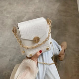 Chain Lady Small Square Bag Solid PU Leather Crossbody Bag For Women