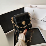 Chain Lady Small Square Bag Solid PU Leather Crossbody Bag For Women
