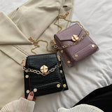 Chain Lady Small Square Bag Solid PU Leather Crossbody Bag For Women