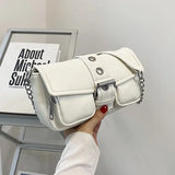 Soft Leather Chain Rivet Shoulder Bag for Women