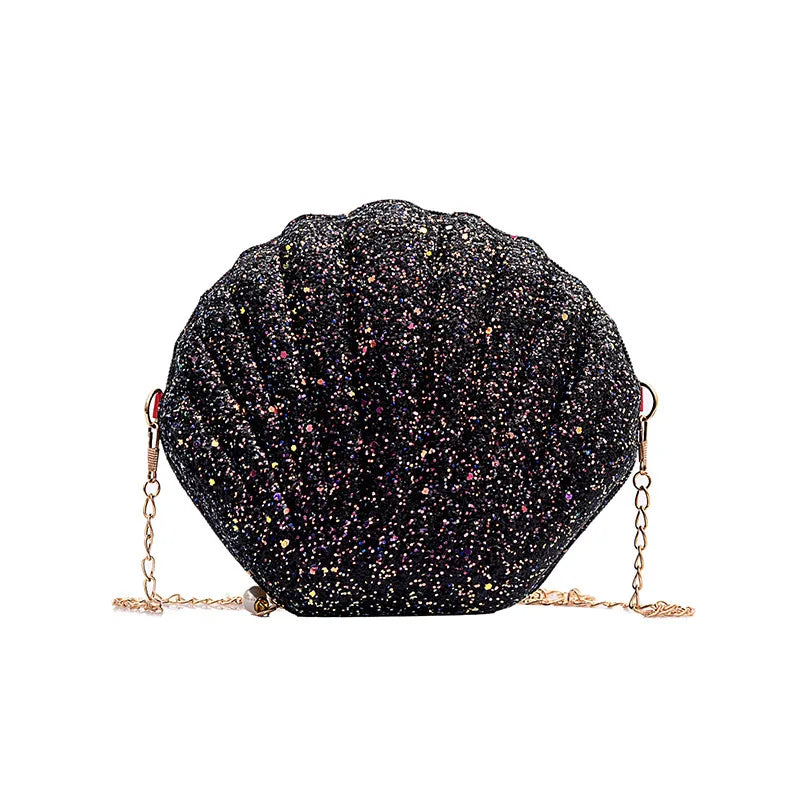 Sequined Shoulder Bag Women's Shell Shape Purse Mini Bag