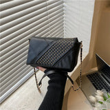 Rivet PU Leather Crossbody Bag Chain Strap Shoulder Flap Ladies Handbag