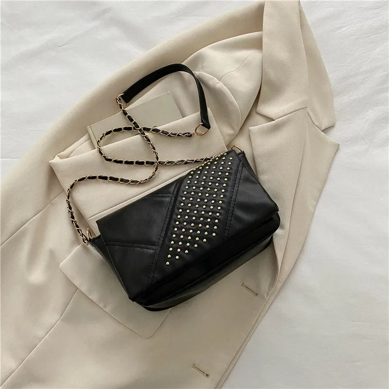 Rivet PU Leather Crossbody Bag Chain Strap Shoulder Flap Ladies Handbag