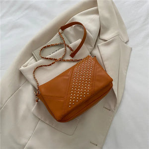 Rivet PU Leather Crossbody Bag Chain Strap Shoulder Flap Ladies Handbag