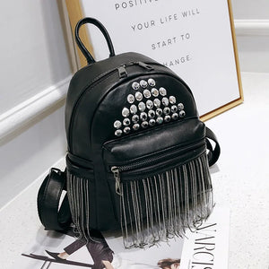 Chain Tassels Women Backpacks PU Leather Small Backpack for School Girls