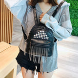 Chain Tassels Women Backpacks PU Leather Small Backpack for School Girls