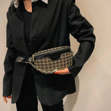 Plaid Canvas Waist Bag Chain Women's Fanny Pack 2 in 1 Shoulder Crossbody