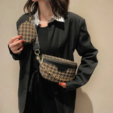 Plaid Canvas Waist Bag Chain Women's Fanny Pack 2 in 1 Shoulder Crossbody