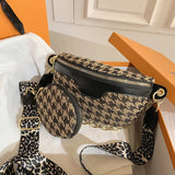 Plaid Canvas Waist Bag Chain Women's Fanny Pack 2 in 1 Shoulder Crossbody