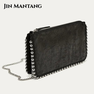Matte Leather Crossbody Bag with Beading Chains for Women