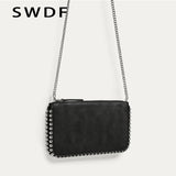 Matte Leather Crossbody Shoulder Bag with Chains Beading for Women