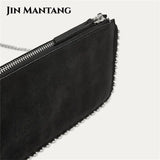 Matte Leather Crossbody Bag with Beading Chains for Women