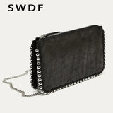 Matte Leather Crossbody Shoulder Bag with Chains Beading for Women