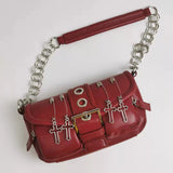 Women's Small Square Shoulder Bag Vintage Rivet Underarm Tote