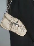 Women's Small Square Shoulder Bag Vintage Rivet Underarm Tote
